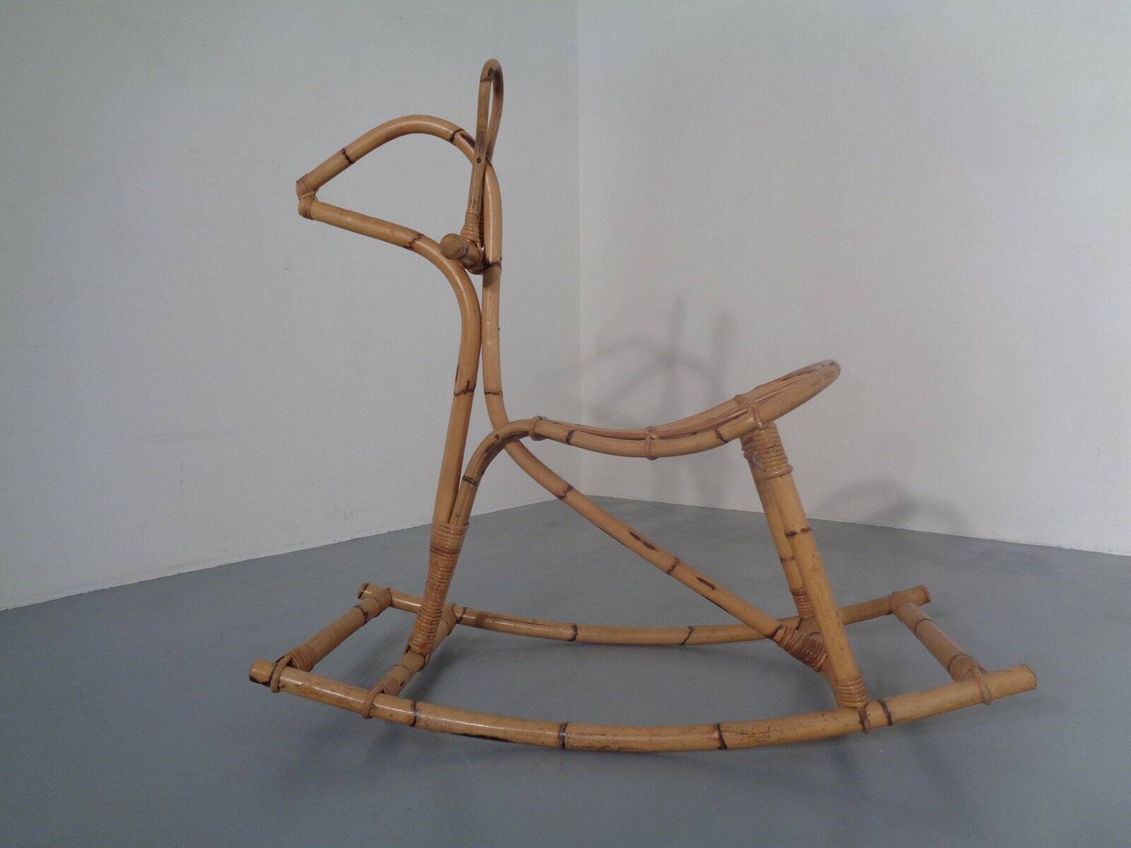 Large Bamboo Rocking Horse by Dirk van Sliedregt for Rohé Noordwolde, 1950s