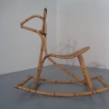 Large Bamboo Rocking Horse by Dirk van Sliedregt for Rohé Noordwolde, 1950s