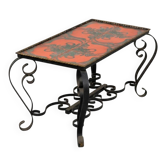 Vintage coffee table in glazed ceramic and wrought iron.