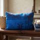Electric Blue Vintage Turkish Rug Pillow, Hand-Stitched Wool Cushion