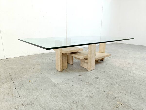 Table basse vintage en travertin, 1970