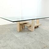 Table basse vintage en travertin, 1970
