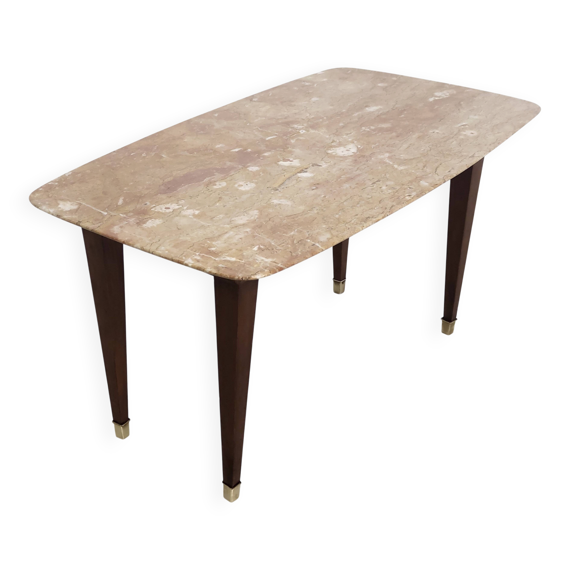 Rectangular Beech Coffee Table by Paolo Buffa with a Pink Travertine Top