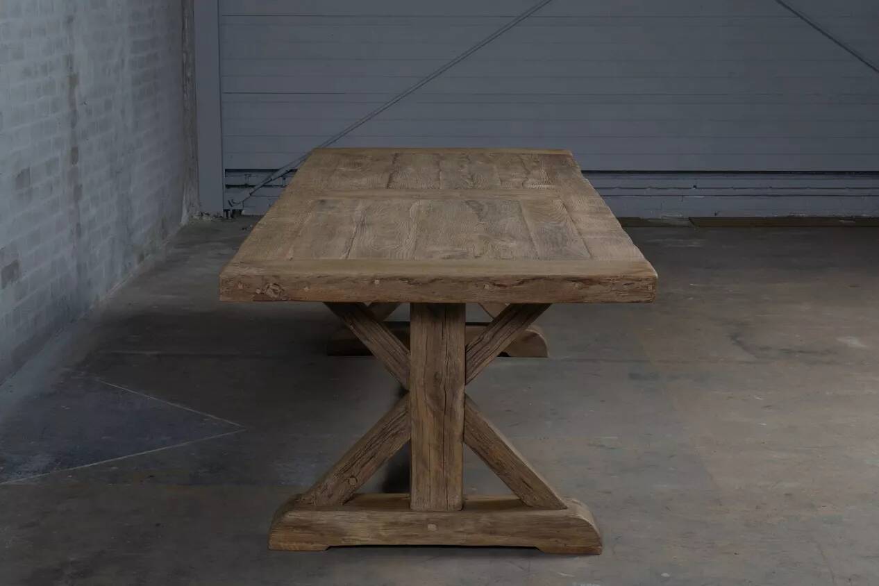 Farmhouse table – Cross model – 300 x 100 cm – Solid antique oak