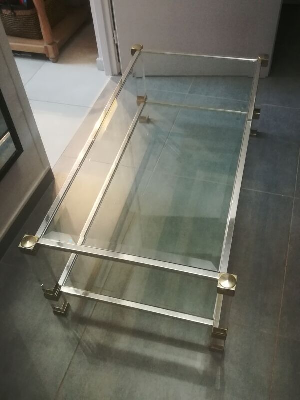 Table basse pierre vandel en lucite et métal doré