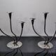 Paire de bougeoirs art déco en inox 3 flammes, espagne, 1970