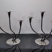 Pair of art deco candlesticks in stainless steel 3 flames, Spain, 1970