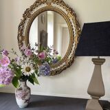 Miroir ovale résine dorée kitsch des années 70
