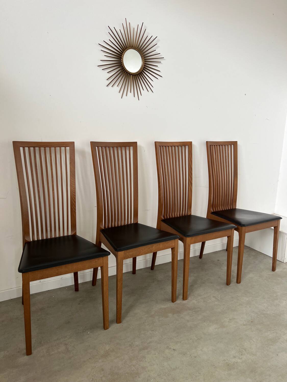 Set of 4 high back chairs in wood and imitation leather Italian design Calligaris
