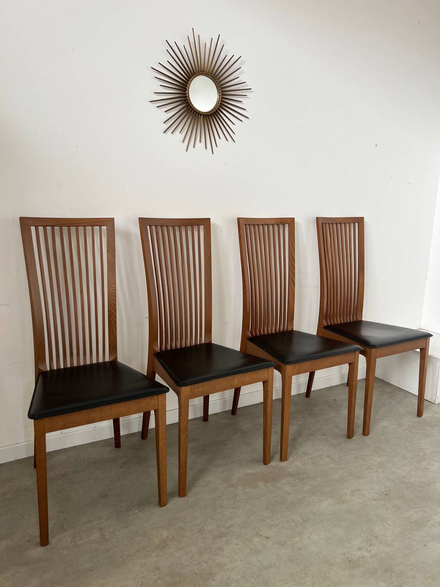 Set of 4 high back chairs in wood and imitation leather Italian design Calligaris