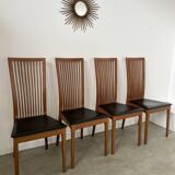 Set of 4 high back chairs in wood and imitation leather Italian design Calligaris