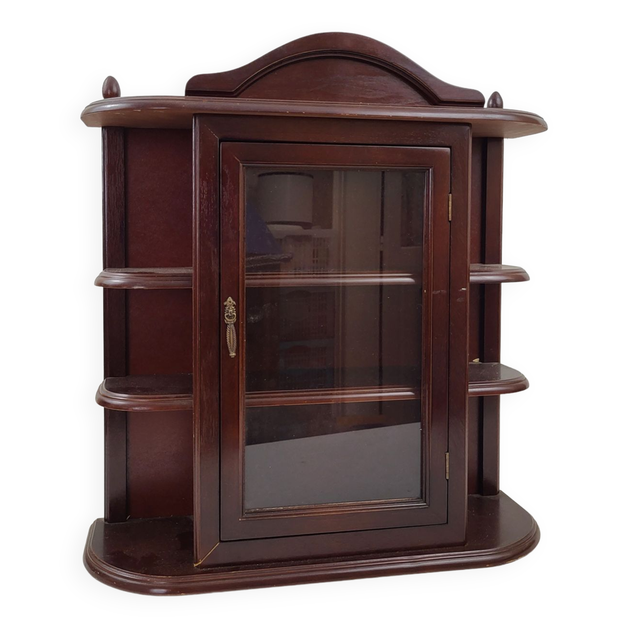 Mahogany stained wood wall display case