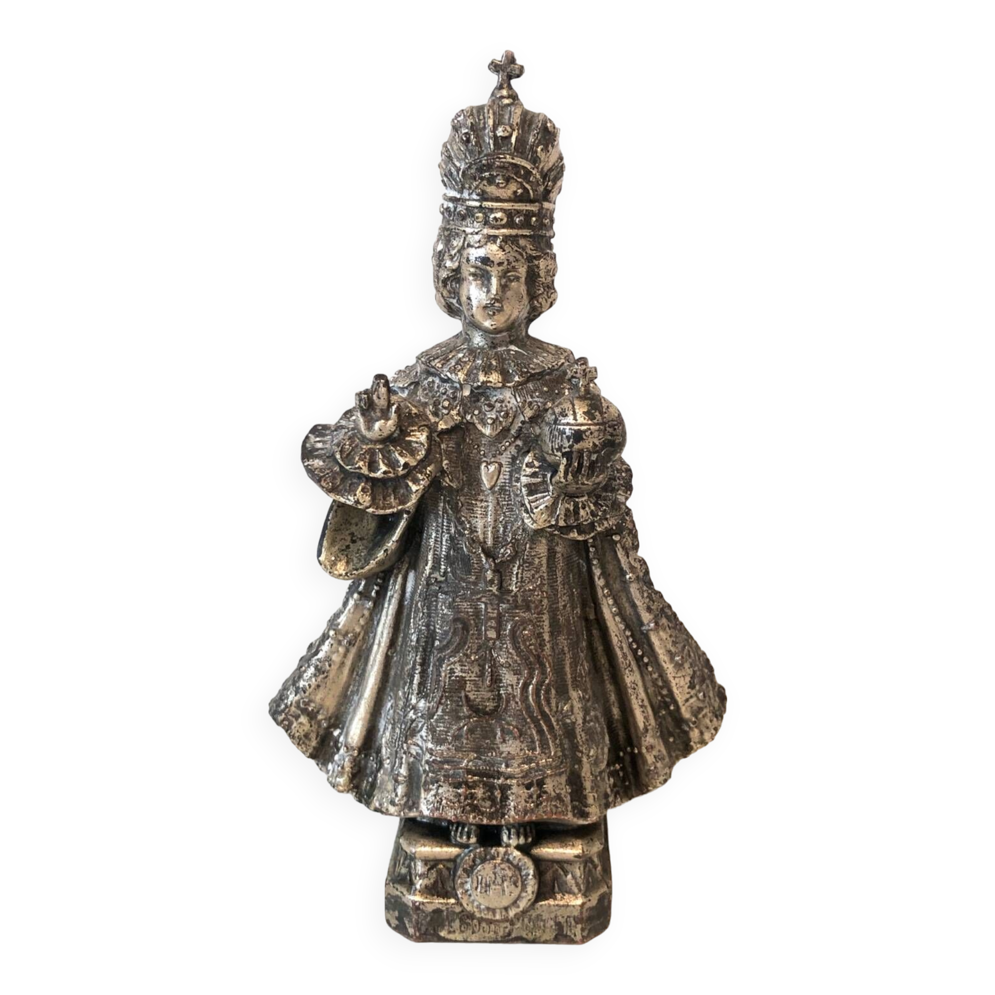Statuette Jésus Couronné Métal Argenté