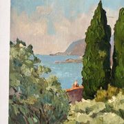 Scène côtière méditerranéen, huile sur toile signée