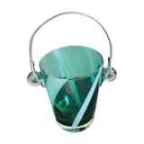 Bucket with ice cubes colored green glass