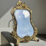 Art Deco style gilded bronze mirror with beveled glass H40cm