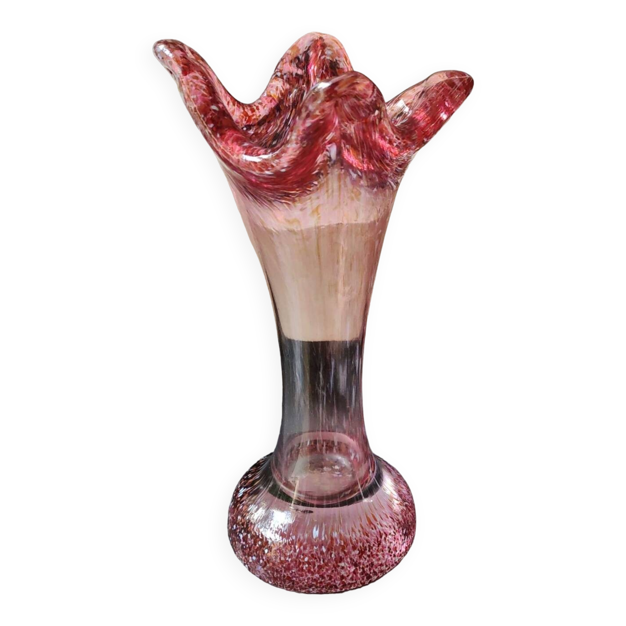 Floral vase/Clichy glassware/Camaieus shades of pink. Dotted patterns/Volutes. Height 25.5 cm