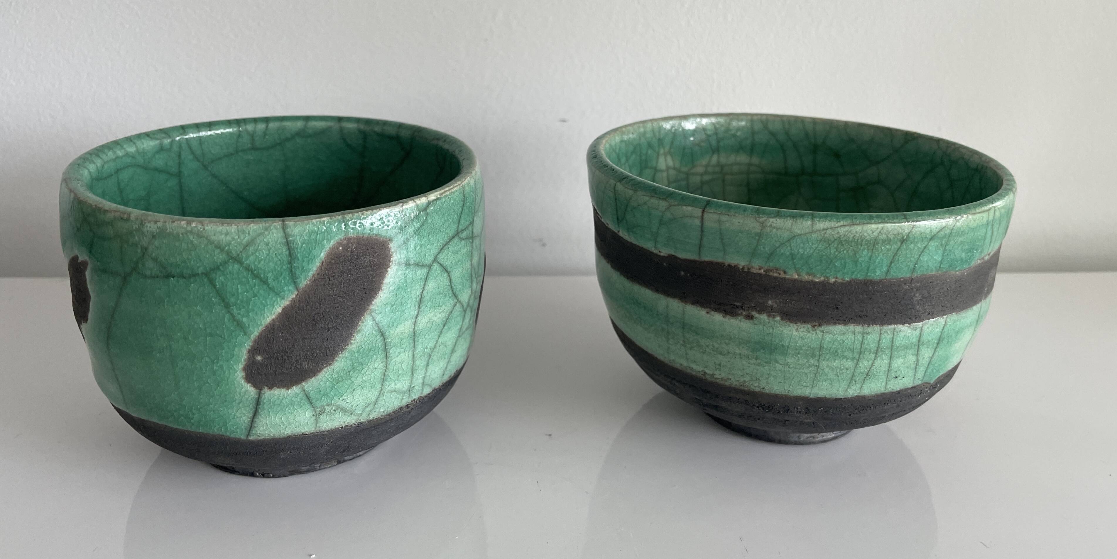 Pair of raku tea bowls, handmade ceramics