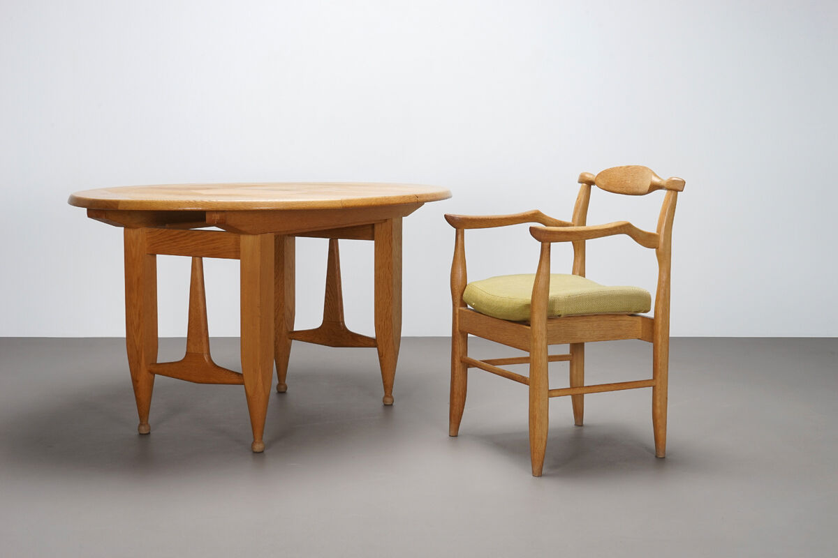 Oval table with guillerme and Chambron extensions circa 1960 editon Votre Maison