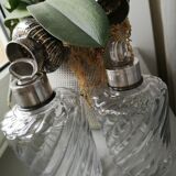 Lot of 2 crystal bottles model bamboo solid silver cap