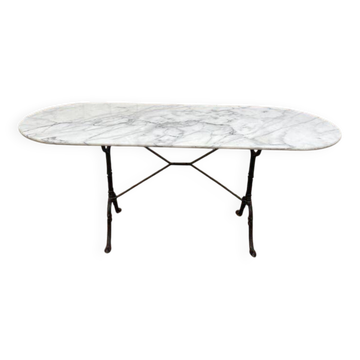 Table de bistrot en fer et marbre 160 cm