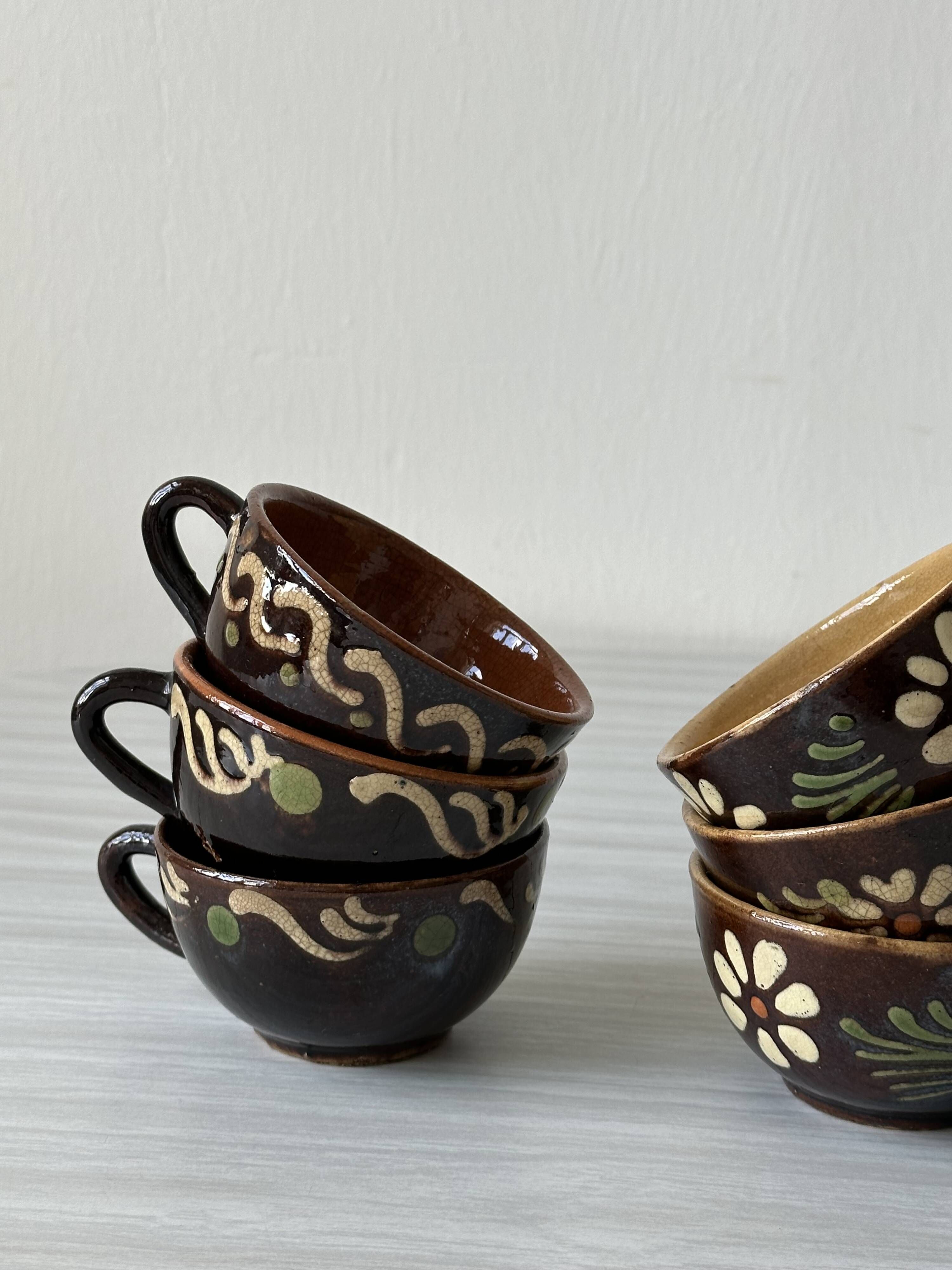 Lot of mismatched Alsatian pottery coffee cups