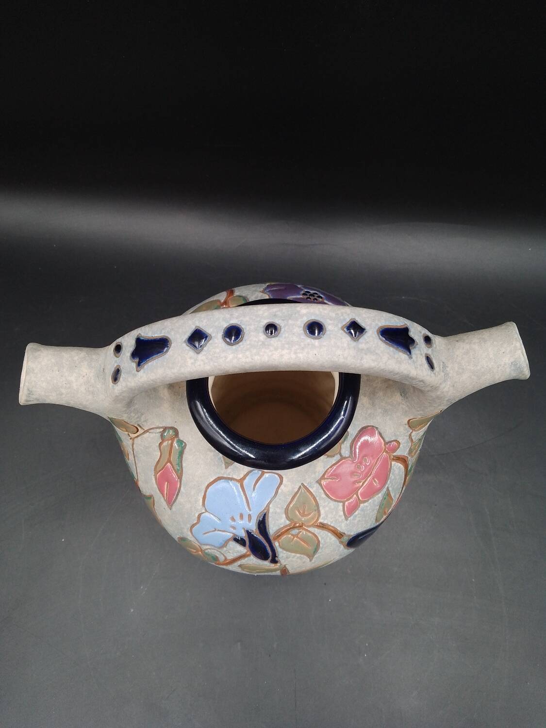 Art Deco Enameled Flower Ewer Vase Signed Amphora Czech Republic