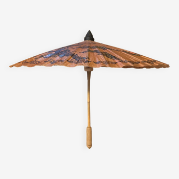 Wagasa ombrelle japonaise en bambou décors fait mains années 1970
