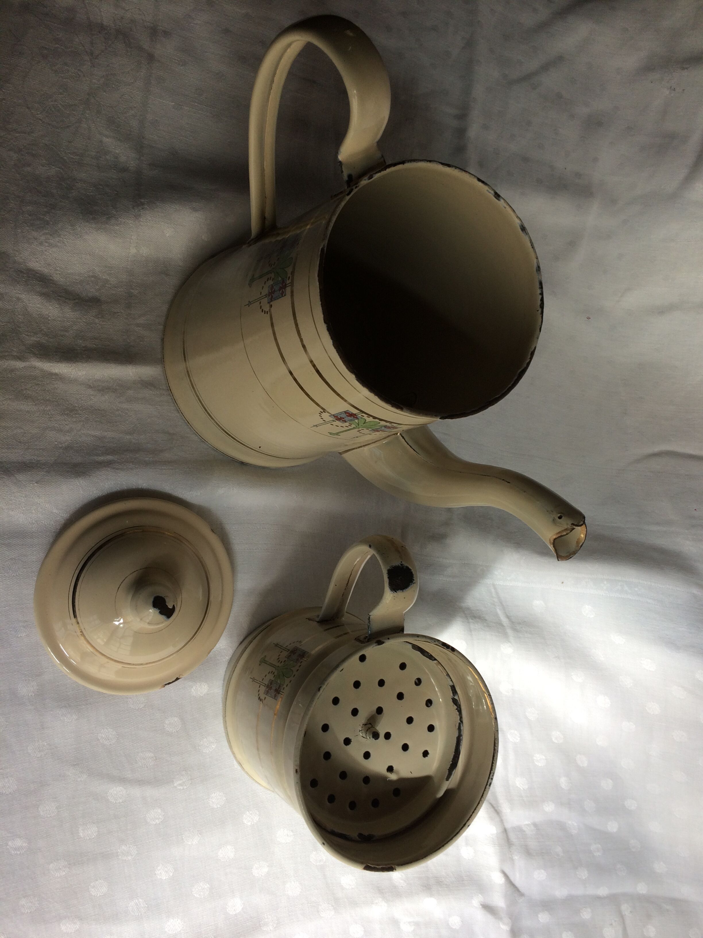 Art Nouveau enamelled sheet metal coffee maker