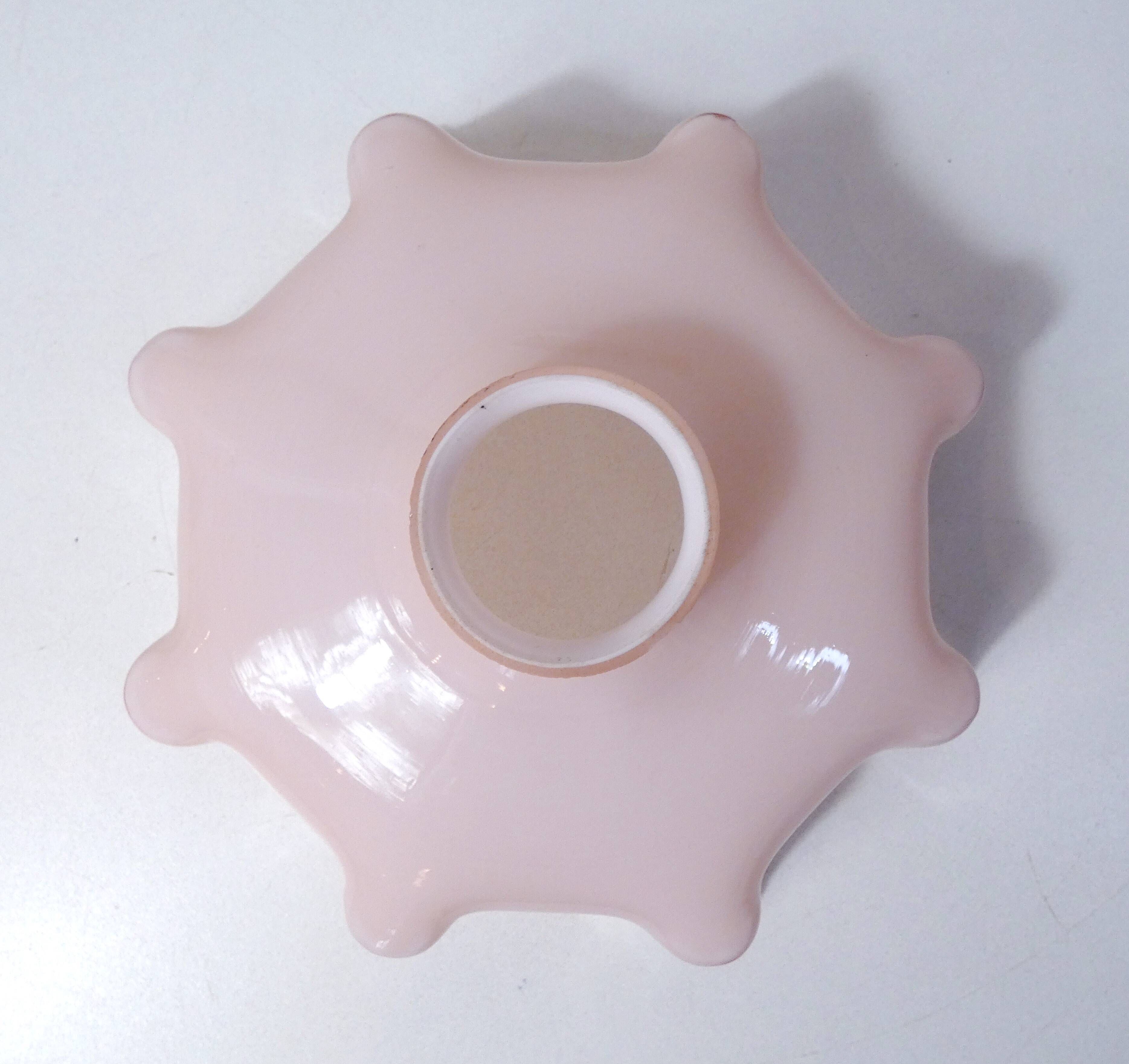 Old pendant lamp opaline glass chandelier vintage pale pink lampshade