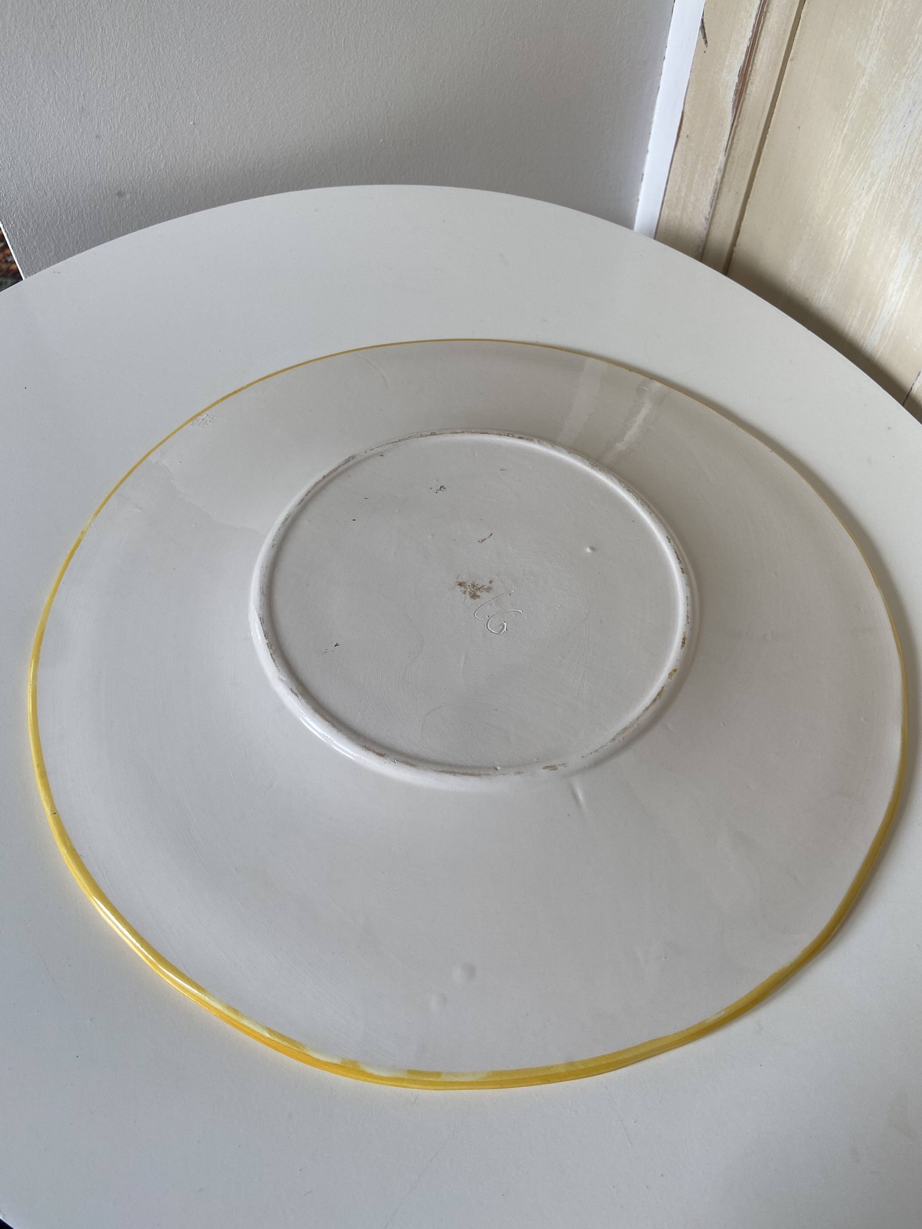 Large Vintage Blue Plate Greek Mediterranean Style - hand painted