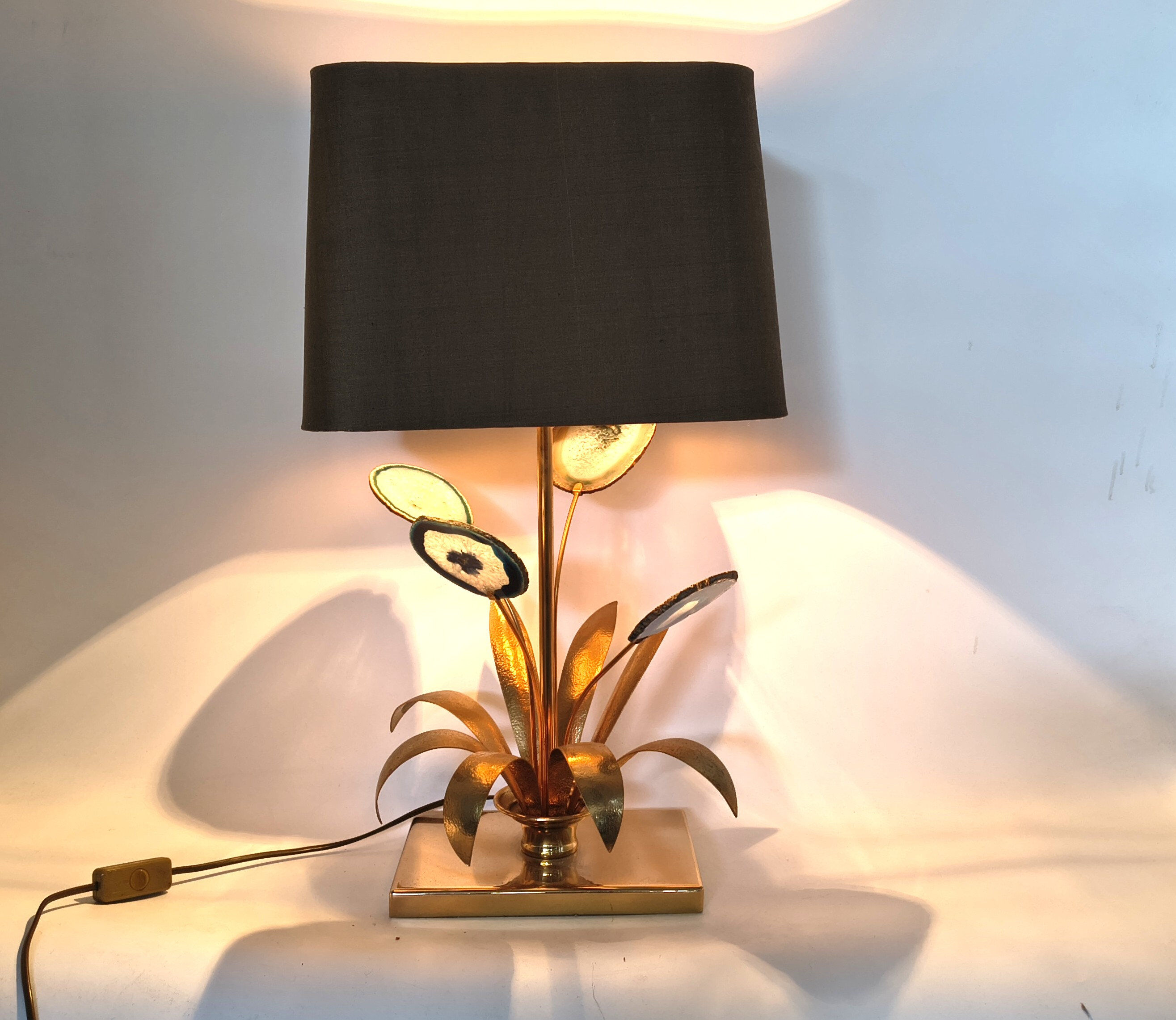 Lampe de table en agate vintage en laiton, années 1970