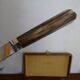12 vintage Pradel cheese knives horn and stainless steel handles in case