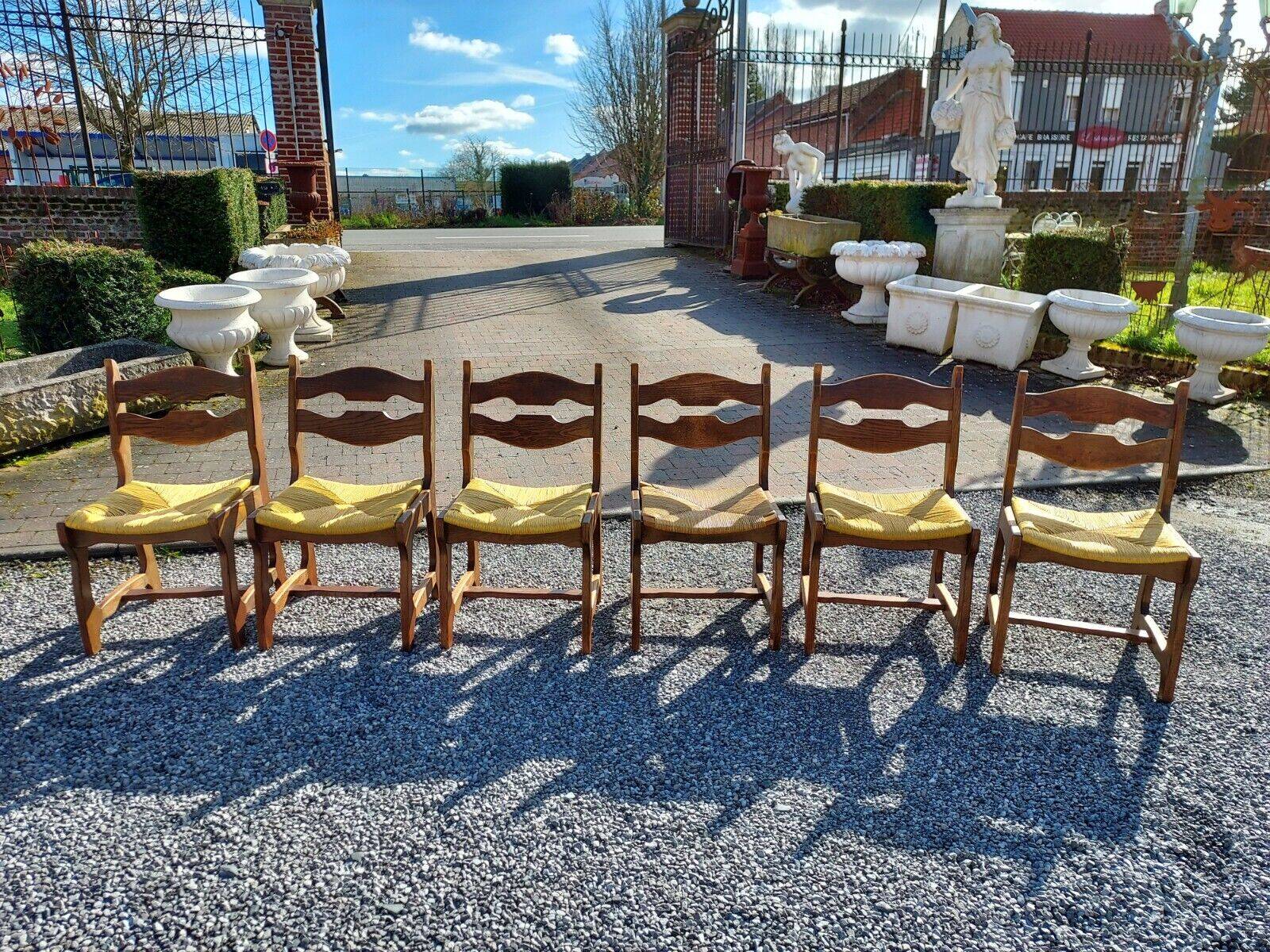 chaises vintage en chêne GUILLERME & CHAMBRON