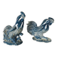 Pair of ceramic roosters in blue camaieu 20th century