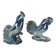 Pair of ceramic roosters in blue camaieu 20th century