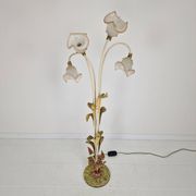 Italian Floor Lamp with Metal Stems, Leaf Details and Murano Glass Flowers