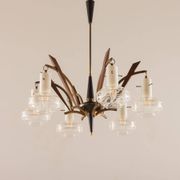 Italian mid-century Murano glass and teak chandelier attributed to Stilnovo, 1960s