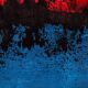 Contemporary abstract artwork in blue, red,black, yelow on stretched canvas