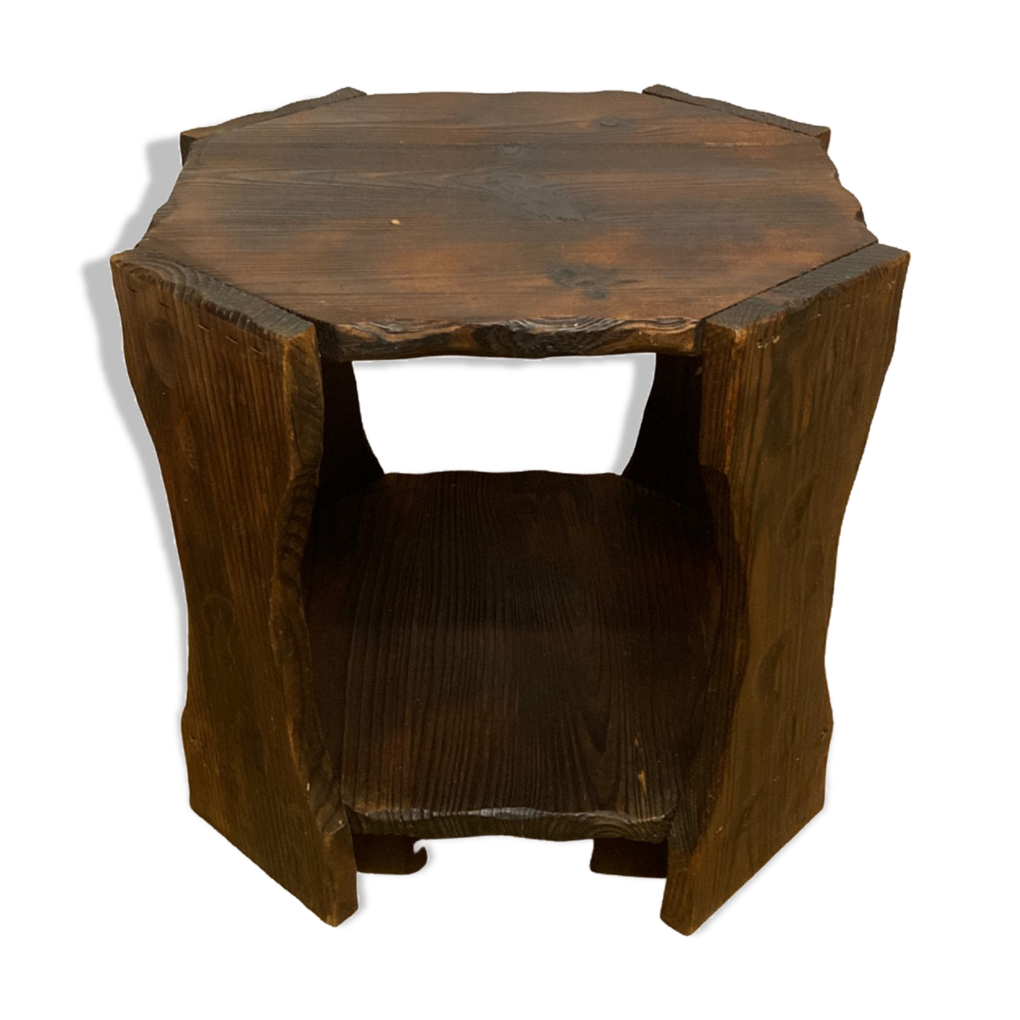 Brutalist Wabi Sabi oak carved side table, 1960s