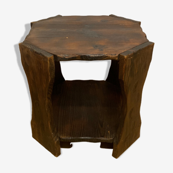 Brutalist Wabi Sabi oak carved side table, 1960s