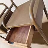 Vintage bedside tables in metal and brown beige wood.