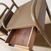 Vintage bedside tables in metal and brown beige wood.