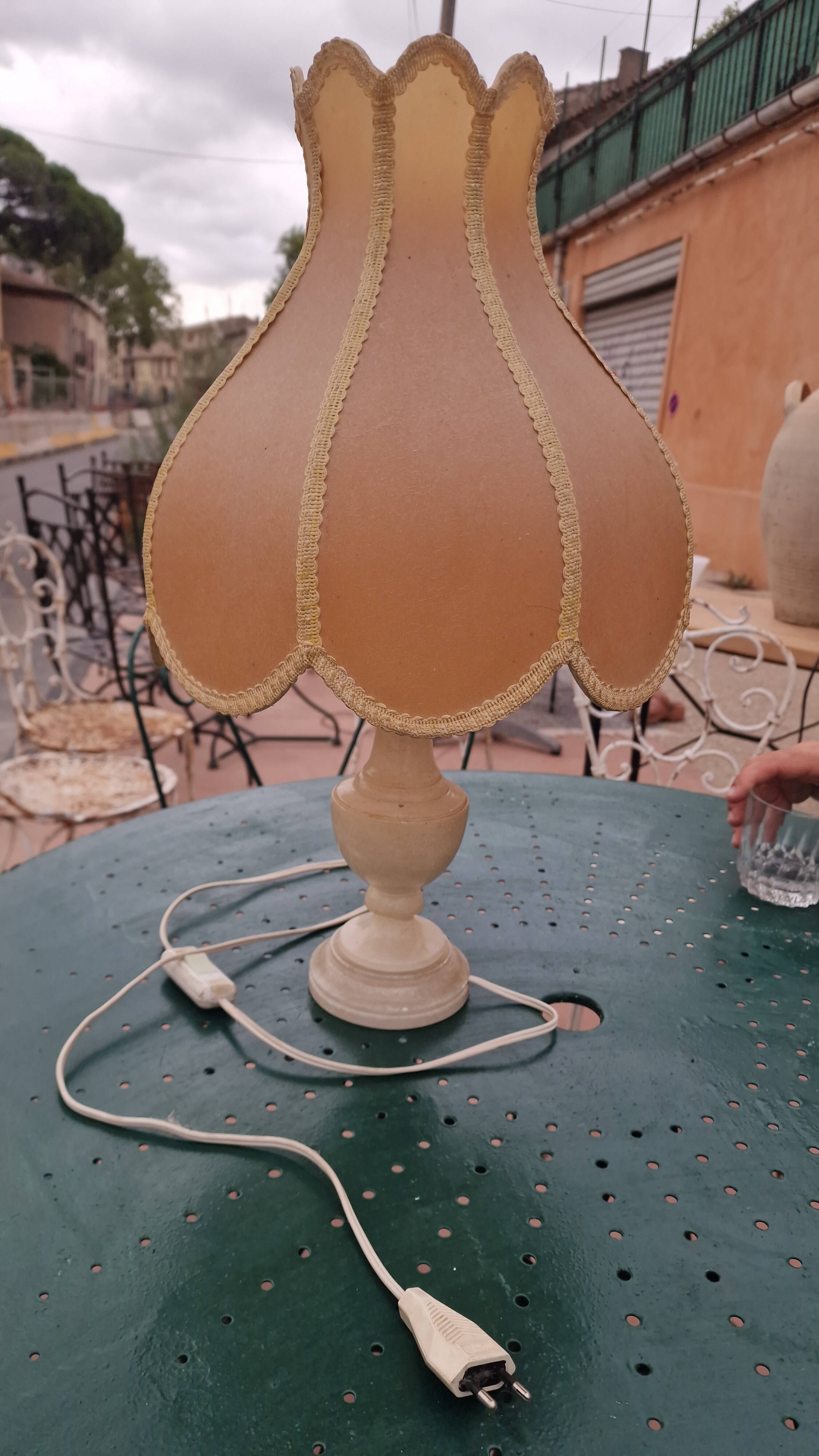 Vintage bedside lamp with scalloped shade