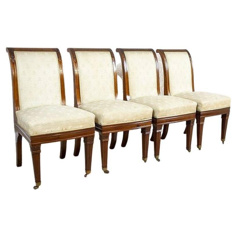 Antique Mahogany Chairs in White Upholstery, 1880, Set of 4