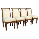 Antique Mahogany Chairs in White Upholstery, 1880, Set of 4