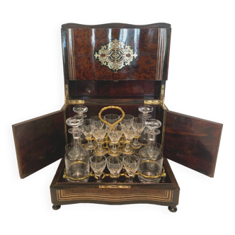 Cave A Liqueur Complète Boulle Coffret Napoléon III Boite Marqueterie XIX Siècle