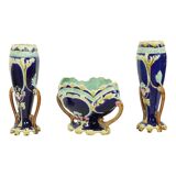 Art Nouveau Barbotine Majolica Vases Jardinière Set of 3