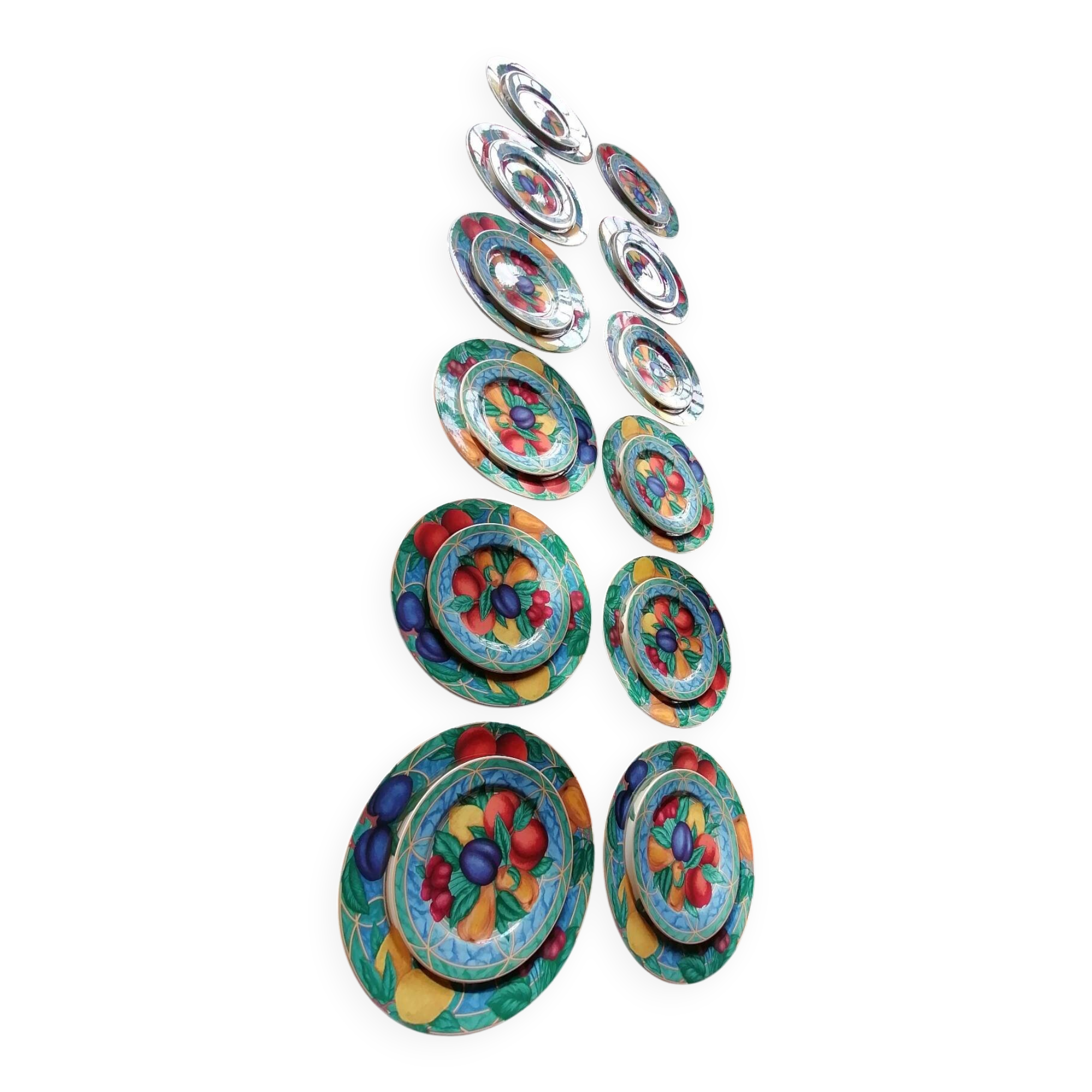 Set of 2 x 12 fine porcelain plates, dinner and dessert plates - Basket