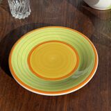 Set of 4 Italian ceramic plates in green, orange, and yellow splashes D20.
